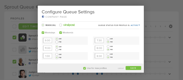 sprouts social queue settings screenshot