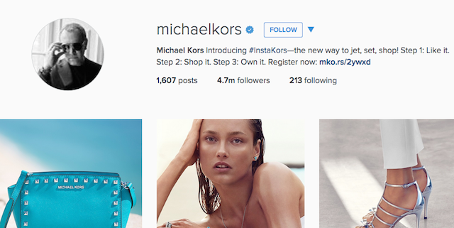 Michael Kors Web Instagram Profile