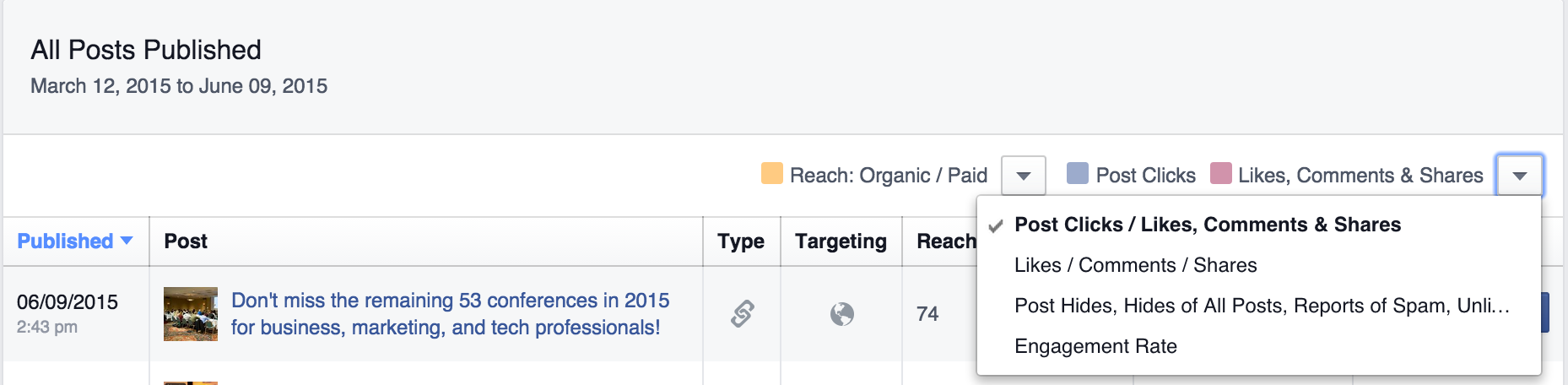 facebook metrics post clicks screenshot