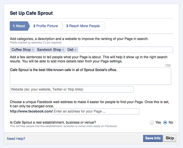 how to create a facebook page screenshot