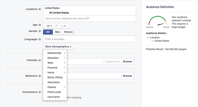 facebook advertising audiences screenshot